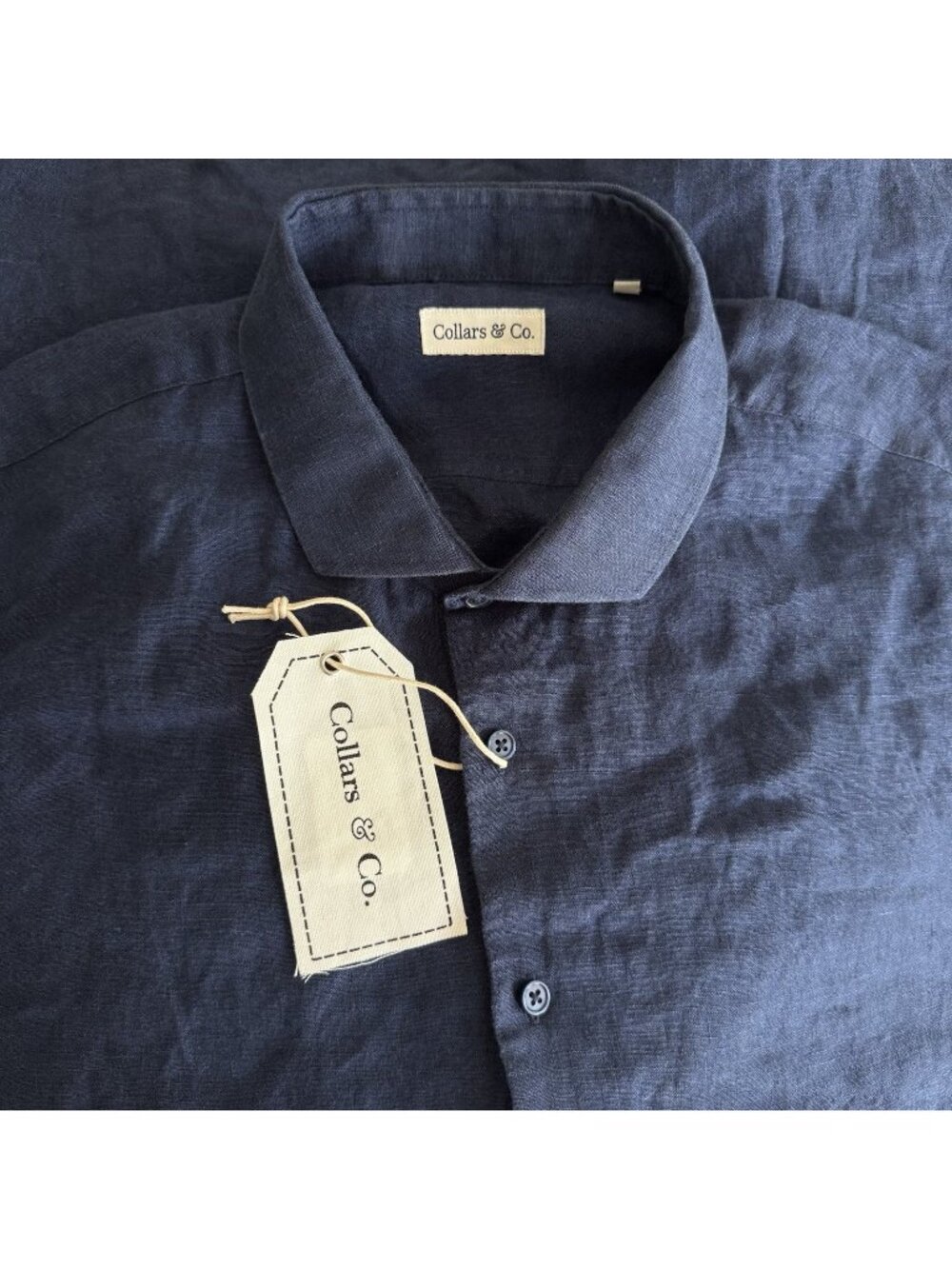 NWT Collars & Co Dress Collar Shirt Men 2XL Navy Linen Full Button Long Sleeve
